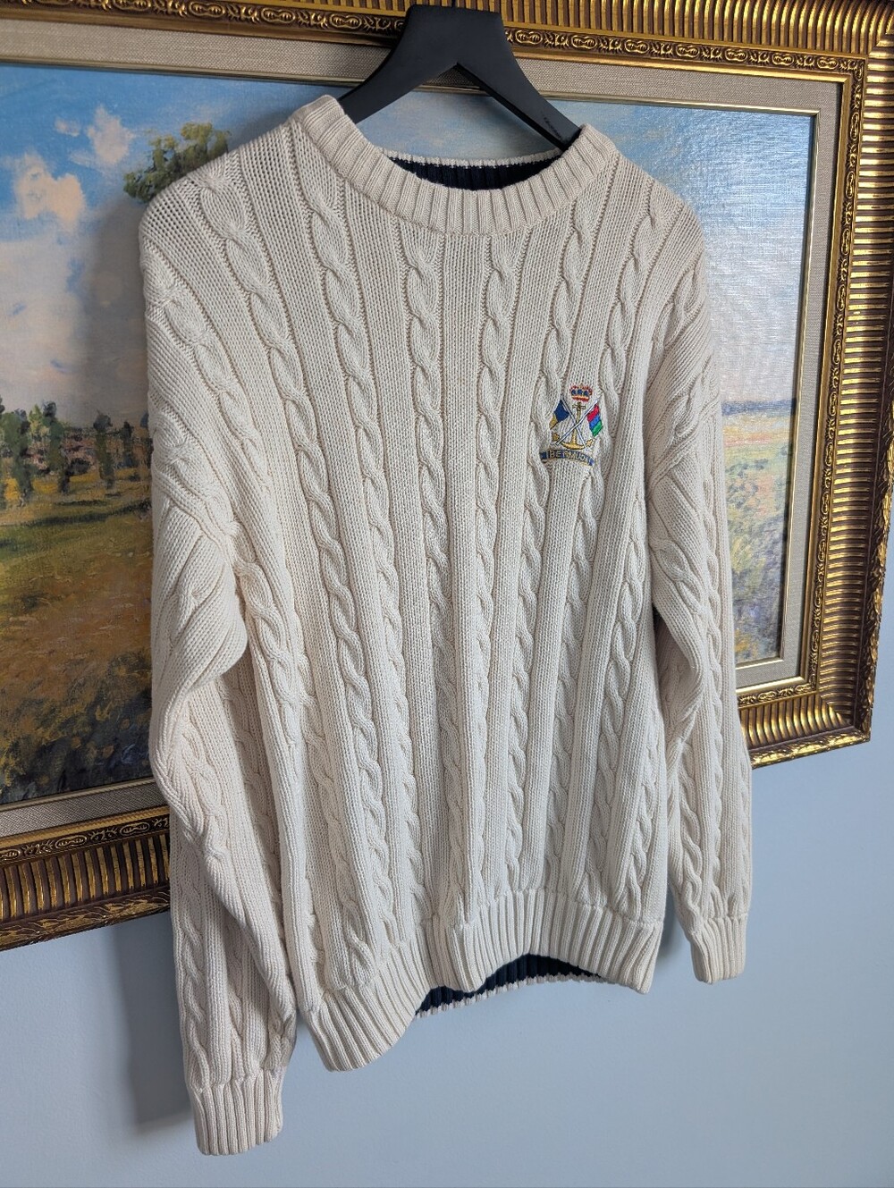 Bermuda Crest Cream Cable Knit Crewneck Sweater